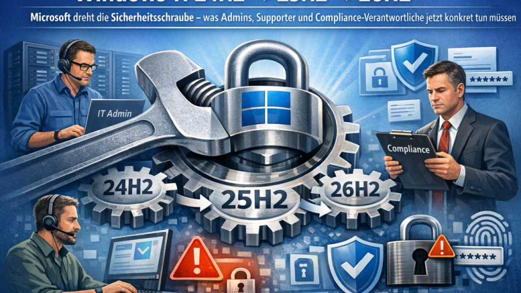Windows 11 24H2 → 25H2 → 26H2: Microsoft dreht die Sicherheitsschraube – was Admins, Supporter und Compliance-Verantwortliche jetzt konkret tun müssen